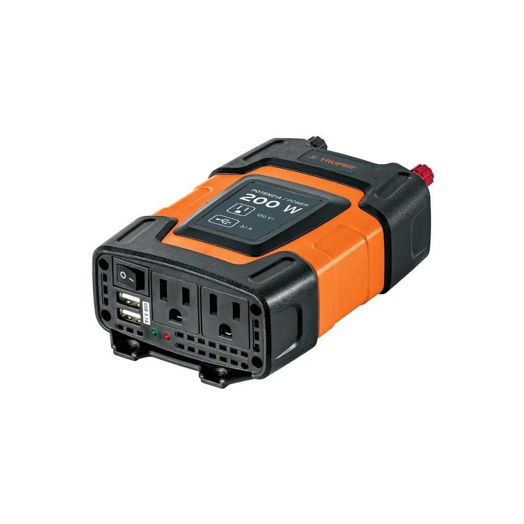 Inversor de corriente de 200 W con puertos USB, Truper 10448 INCO-200