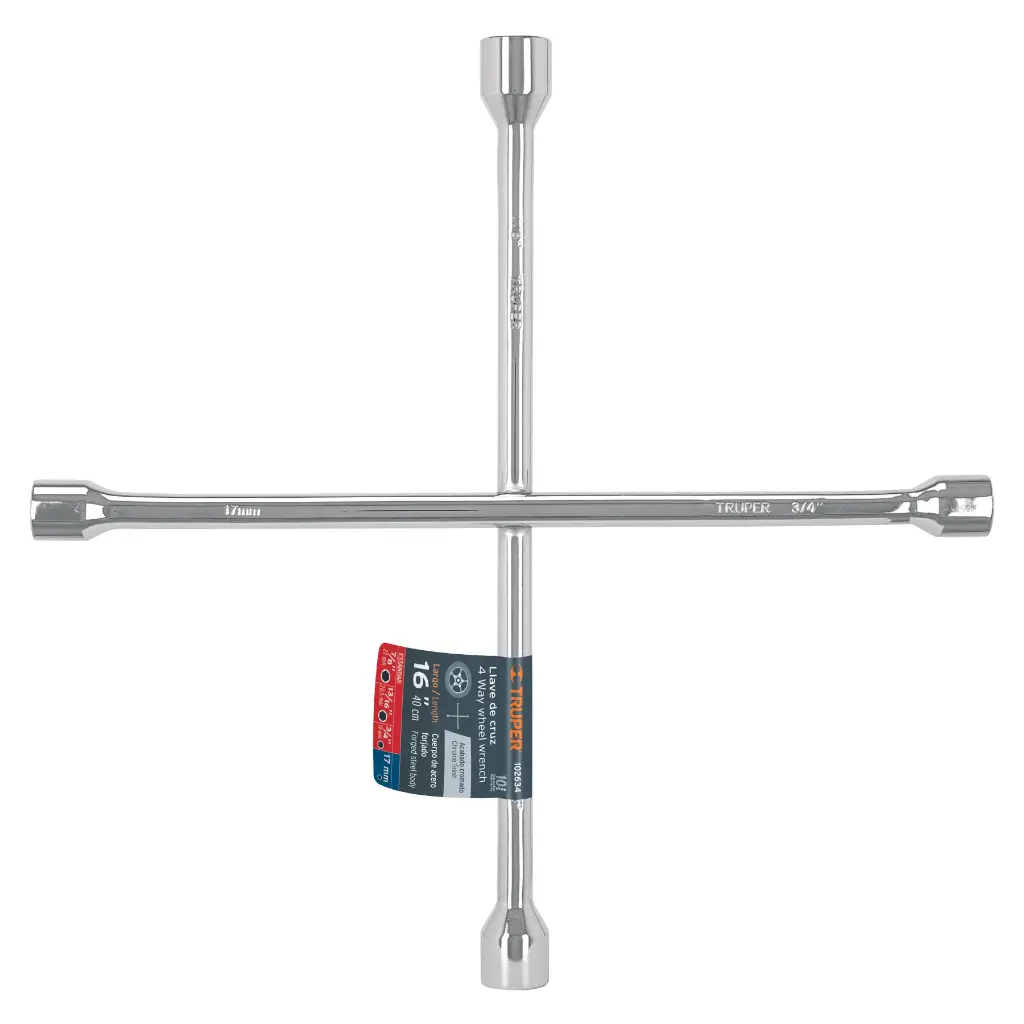 Llave de cruz 16" pulida y cromada, TRUPER 102634 LLCR-16