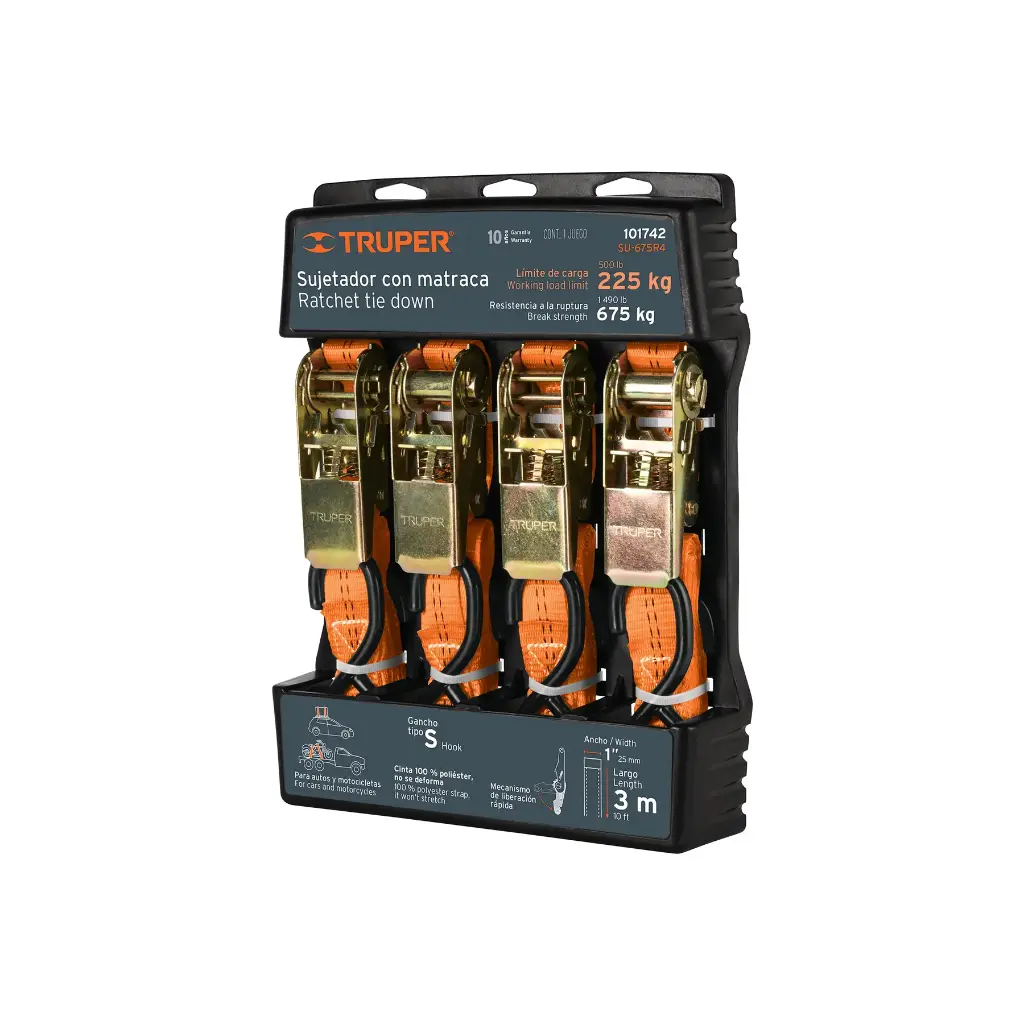 Juego de 4 sujetadores con matraca carga máxima 675 kg TRUPER 101742 SU-675R4
