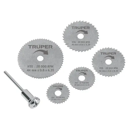 Kit de minidiscos sierra p/herramienta rotativa,5 pzs,TRUPER 102328 MOTO-5D