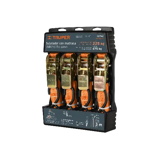 Juego de 4 sujetadores con matraca carga máxima 675 kg TRUPER 101742 SU-675R4